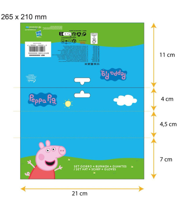 ȘAPCĂ PENTRU COPII CU POMPOANE, EȘARFĂ ȘI MĂNUȘI PEPPA PIG Cerda
