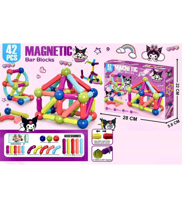 CONSTRUCTOR MAGNETIC CU BASTOANE 42 PIESE KUROMI Armtoys