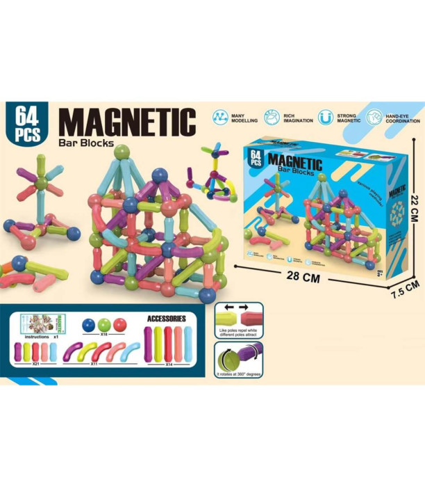 MAGNETIC CONSTRUCTOR RODS 64 PIECES BLUE BOX Armtoys