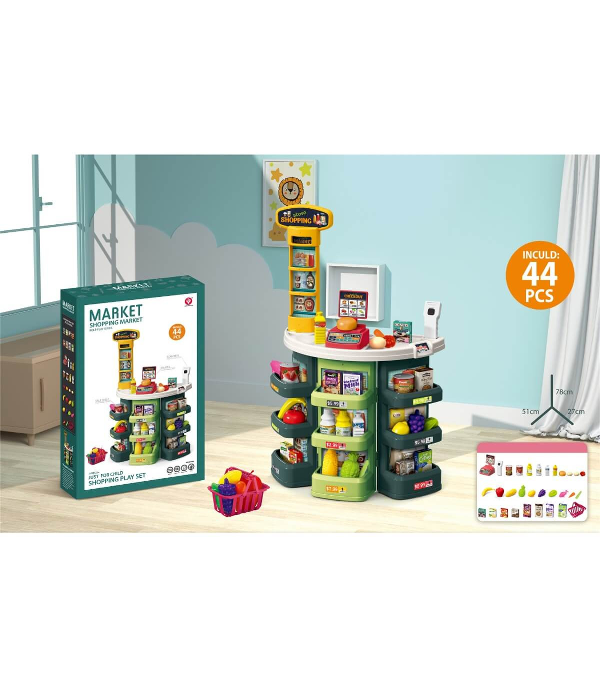 CHILDREN'S HUGE SUPERMARKET WITH PRODUCTS 44 PARTS Armtoys