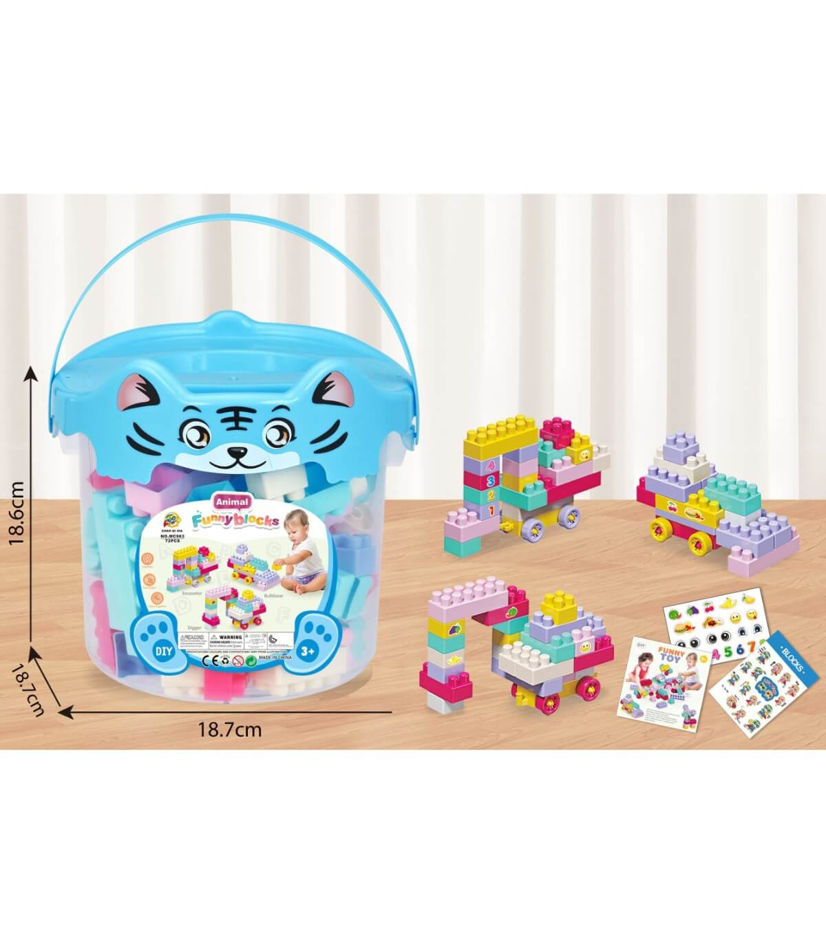CHILDREN'S CONSTRUCTOR IN BLUE BUCKET TIGER 72 PARTS Armtoys