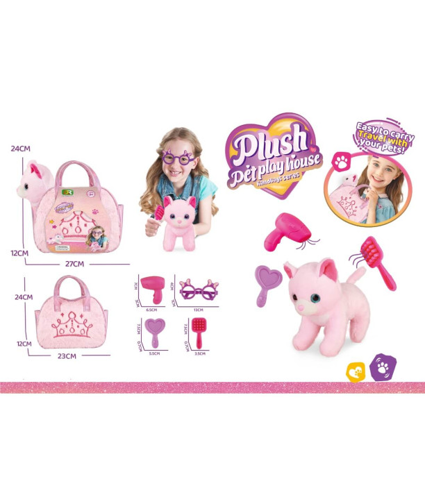 Pisică roz din pluș într-o geantă pufoasă Armtoys