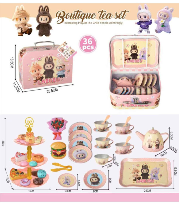 SET DE CEAI DIN ALUMINIU PENTRU COPII ÎN VALIZĂ 36 DE PIESE LABUBU Armtoys