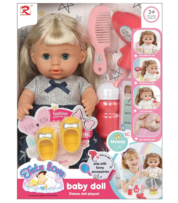 Papusa care clipeste cu ochii si pantofi rochii albastre Armtoys