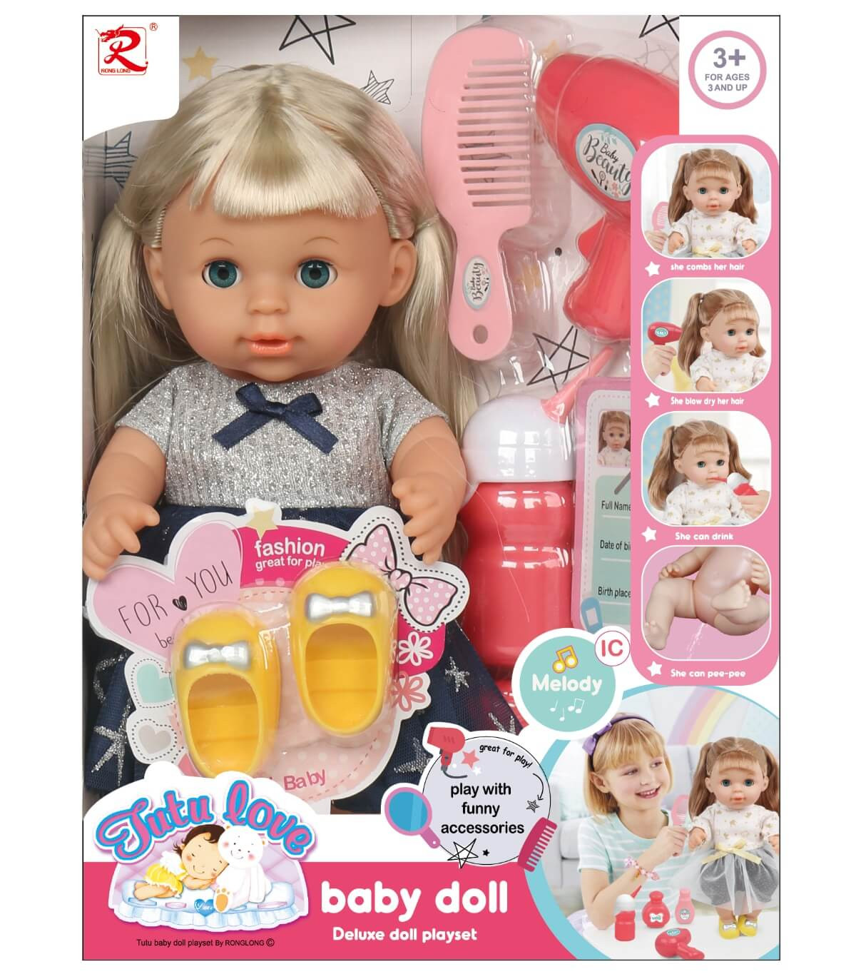 Papusa care clipeste cu ochii si pantofi rochii albastre Armtoys