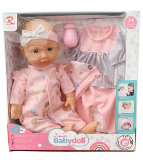 POPA BEBE CU SALOPETĂ VERDE + 10 SUNETE ȘI ÎMBRĂCĂMINTE SUPLIMENTARĂ 35 CM Armtoys