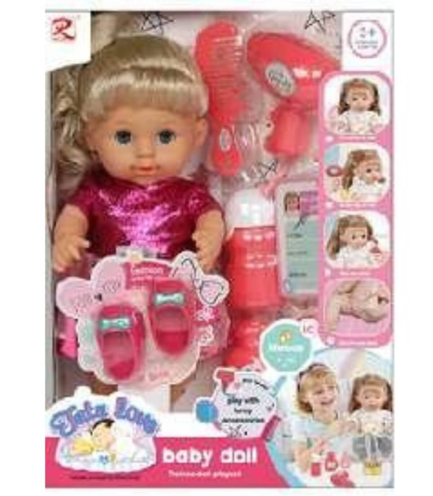 păpușă strălucitoare cu ochi care clipește, pantofi și rochie roz Armtoys