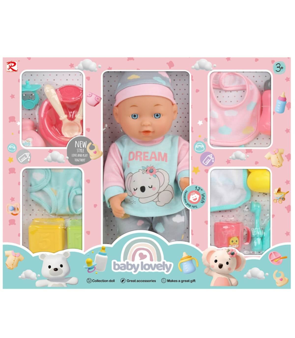 păpușa Bebe Dream cu ustensile de hrănire și accesorii Armtoys