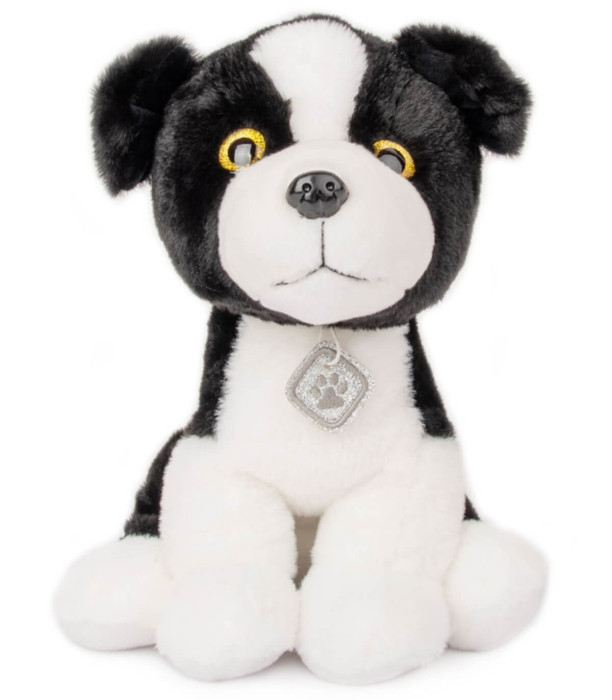 CĂȚEL DE PLUȘ CU MEDALION 35 CM NEGRU/MARO Amek toys