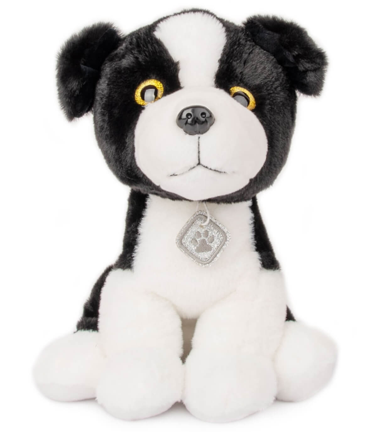 CĂȚEL DE PLUȘ CU MEDALION 35 CM NEGRU/MARO Amek toys