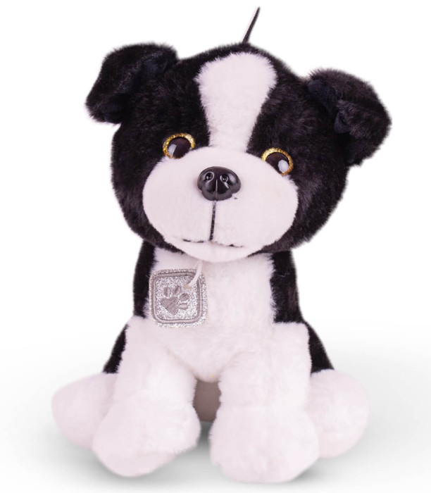 CĂȚEL DE PLUȘ CU MEDALION 26 CM NEGRU/MARO Amek toys