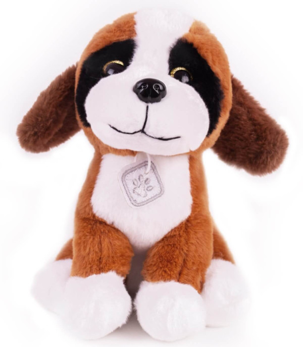 CĂȚEL DE PLUȘ CU MEDALION 26 CM NEGRU/MARO Amek toys