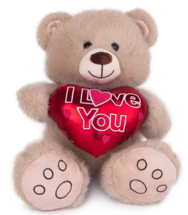 PLUSH TEDDY BEAR WITH HEART BEIGE 24 CM Amek toys