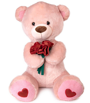 PLUSH TEDDY BEAR WITH ROSES 80 CM ECRU/BEIGE Amek toys