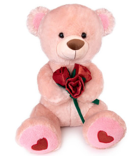 PLUSH TEDDY BEAR WITH ROSES 60 CM BEIGE Amek toys