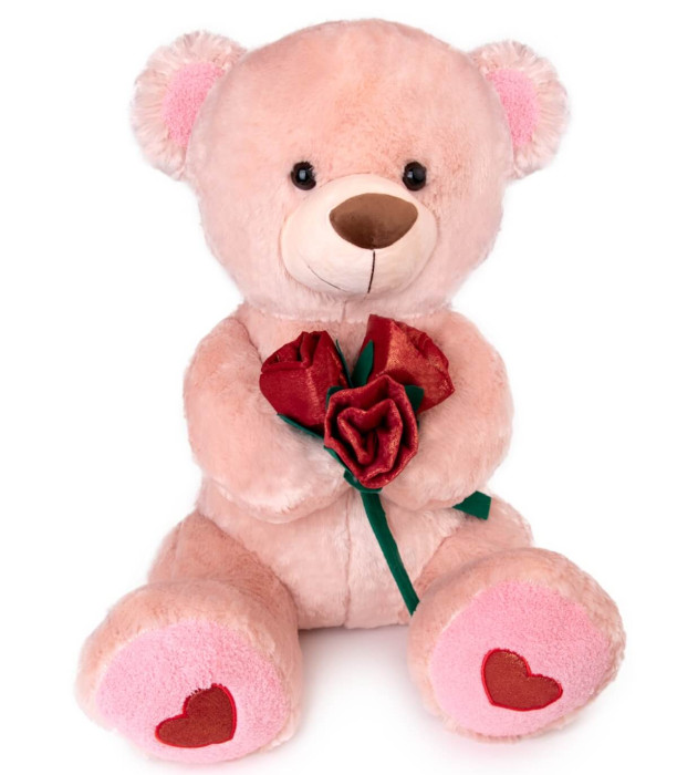 PLUSH TEDDY BEAR WITH ROSES 60 CM BEIGE Amek toys