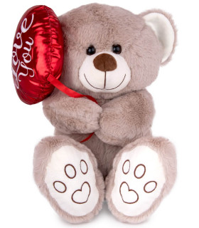 URSULEȚ DE PLUȘ CU BALON ÎN FORMĂ DE INIMĂ 30 CM ALB/BEJ Amek toys
