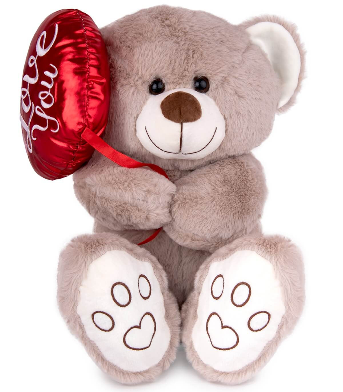 URSULEȚ DE PLUȘ CU BALON ÎN FORMĂ DE INIMĂ 30 CM ALB/BEJ Amek toys