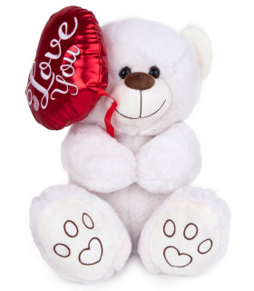 URSULEȚ DE PLUȘ CU BALON ÎN FORMĂ DE INIMĂ 30 CM ALB/BEJ Amek toys