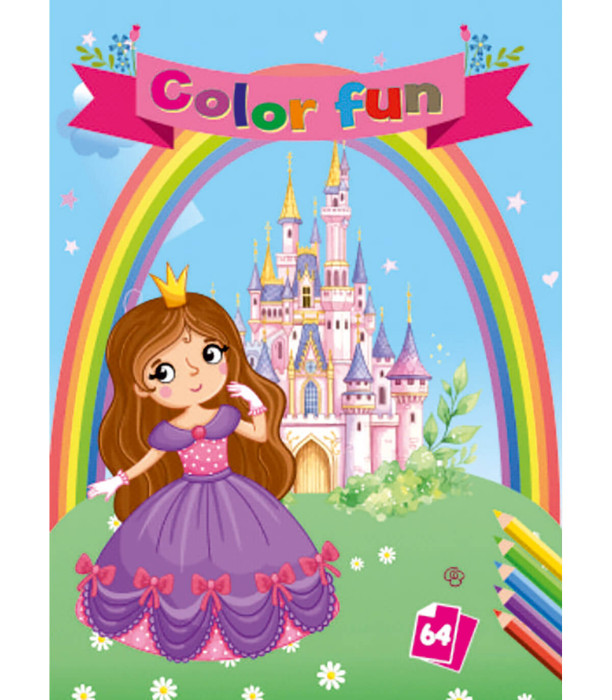 CARTE DE COLORAT PRINȚESE COLOR FUN 64 PAGINI 8 TIPURI Boek Specials Nederland bv