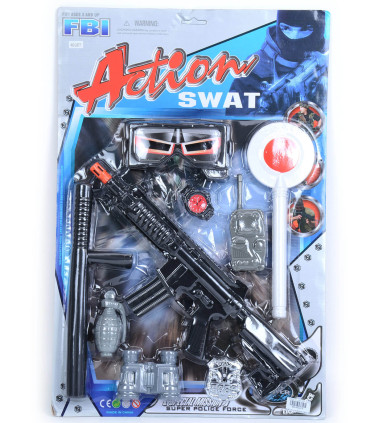 KIT DE POLIȚIE CU MAȘINĂ AUTOMATĂ ȘI PISTON PE CARTON - TRUSE ȘI MUNIȚIE