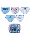 LENJERIE PENTRU FETE 5 BUC. ÎN GEANTĂ STITCH 2-8 ANI.