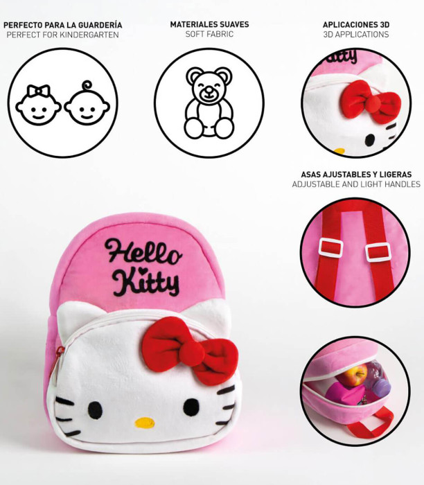 RUCSAC PREMIUM DE PLUȘ PENTRU COPII HELLO KITTY 22X18 CM Cerda