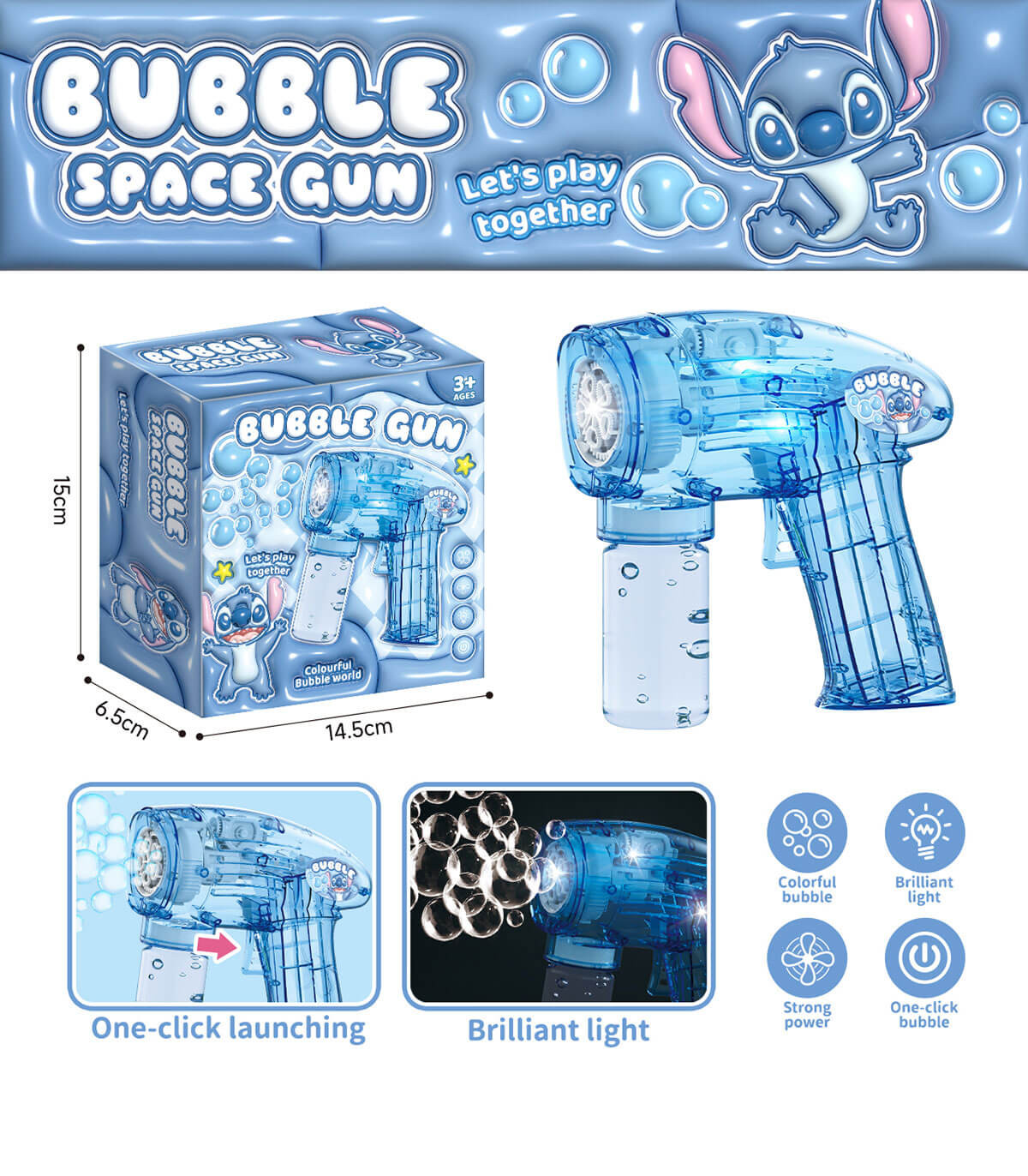 PISTOL TRANSPARENT PENTRU BALOANE DE SĂPUN STITCH Armtoys