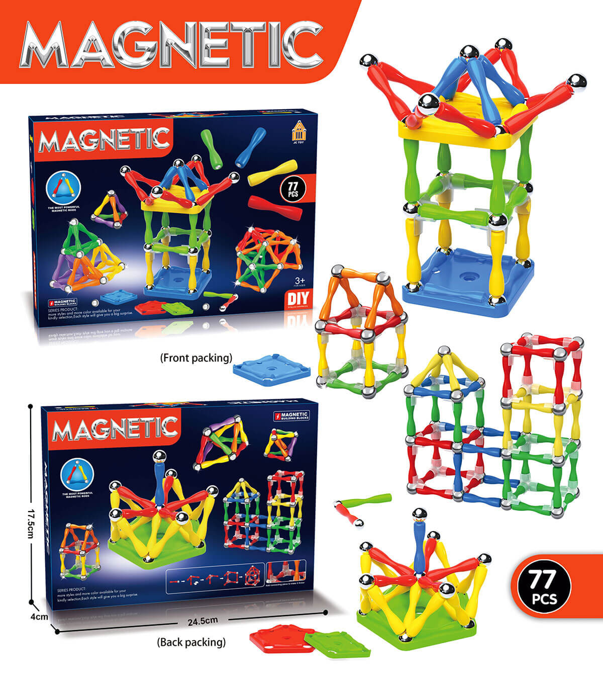 CONSTRUCTOR MAGNETIC PENTRU COPII 77 PIESE Armtoys