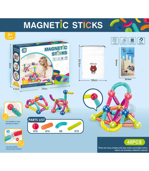 CONSTRUCTOR MAGNETIC PENTRU COPII BĂȚE 42-58 PIESE Armtoys