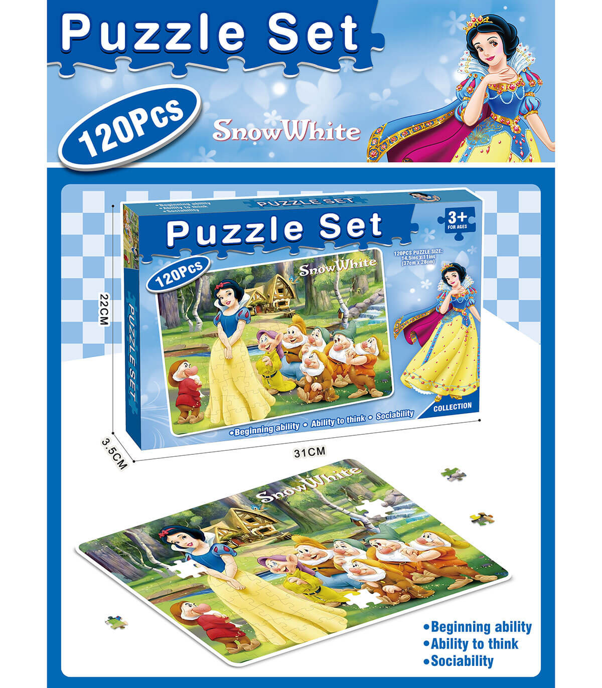 PUZZLE PENTRU COPII 120 PIESE ALBĂ CA ZĂPADA Armtoys
