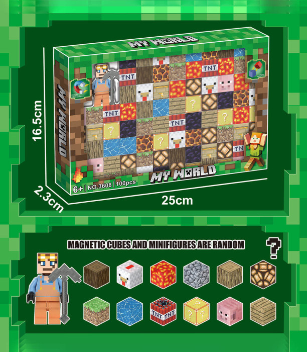 CUBURI MAGNETICE PENTRU COPII MINECRAFT 100 PIESE Armtoys