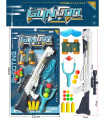 SLINGSHOT GUN, BINOCULARS AND ACCESSORIES ON CARDBOARD