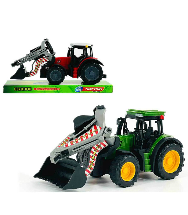TRACTOR PENTRU COPII CU CUPĂ ȘI GREBLĂ ÎN BLISTER 28 CM 