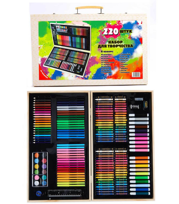 SET DE DESEN 220 PIESE ÎN GEANTĂ DIN LEMN Armtoys
