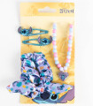 SCRUNCHIE ELASTICS WITH 2 HAIR CLIPS AND STITCH NECKLACE