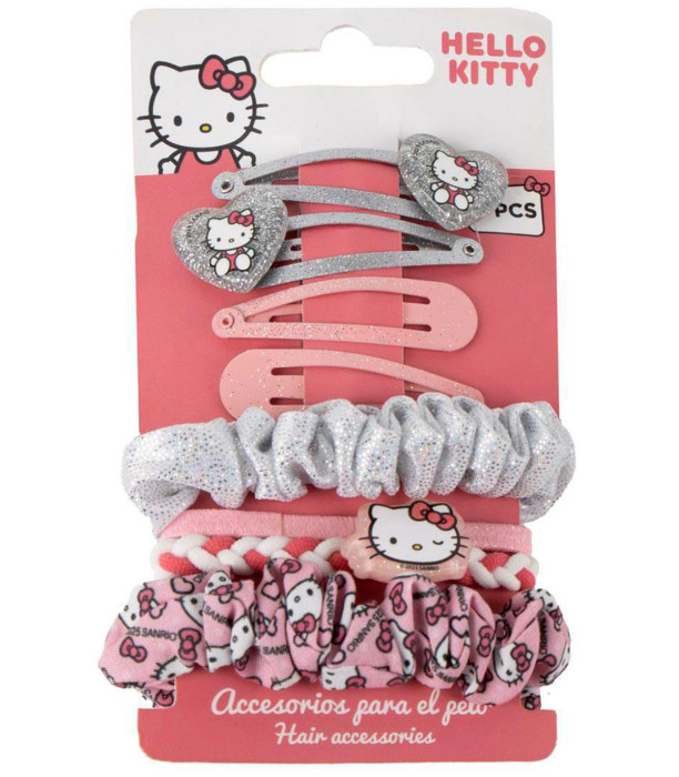 ELASTICE ȘI AGRAFE 8 BUCĂȚI PE CARTON HELLO KITTY