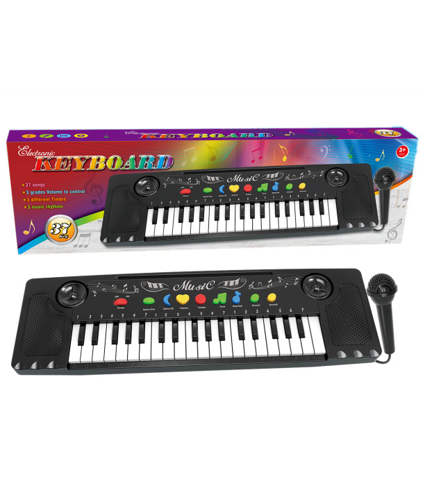 BLACK PIANO WITH MICROPHONE, 37 KEYS