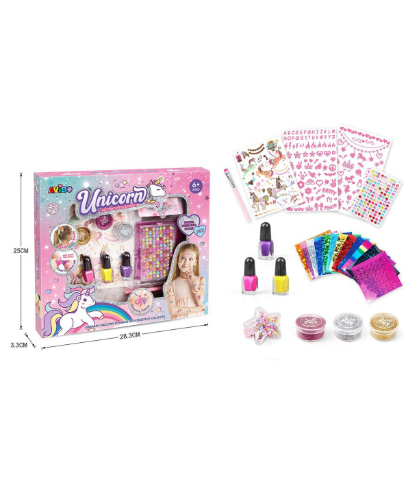 SET DE MANICHIURĂ CU SCLIPICI ȘI PIETRE CU UNICORN