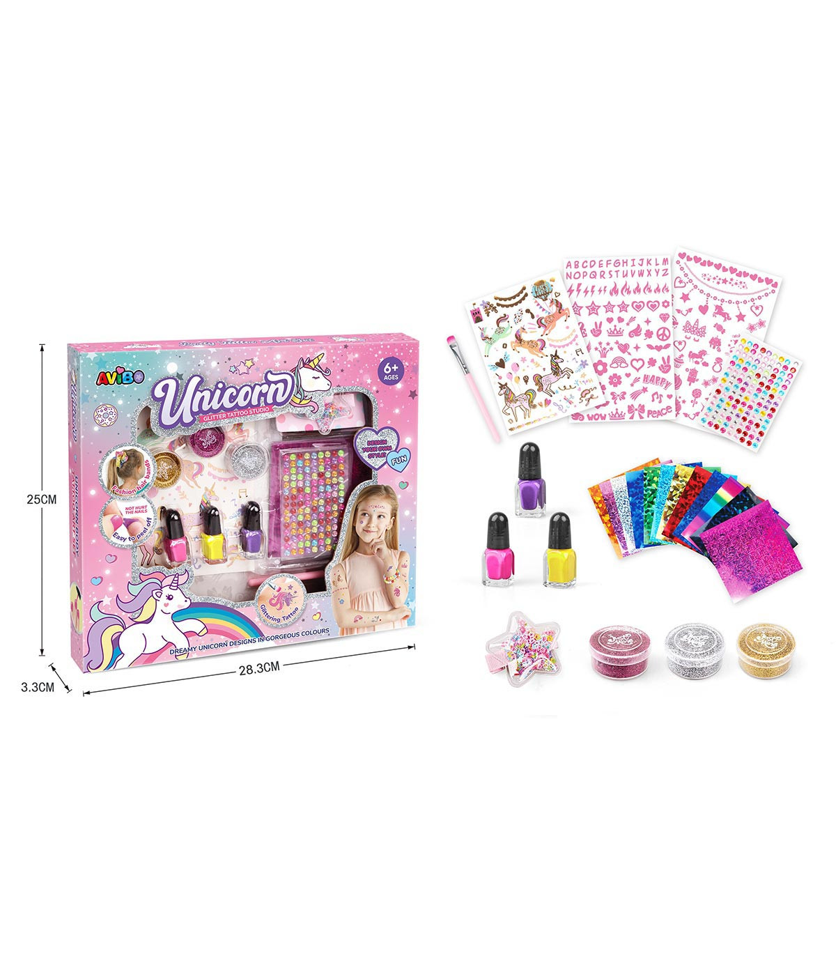 UNICORN GLITTER AND RHINESTONE MANICURE SET