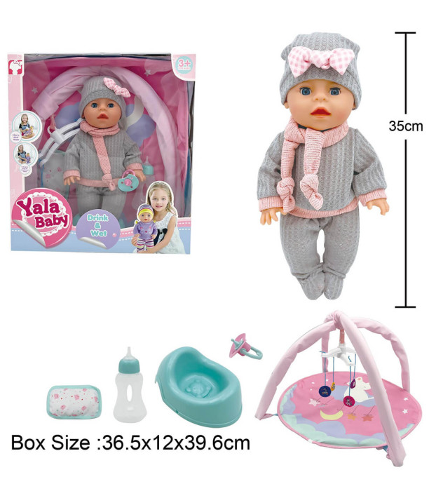 BEBELUȘ CARE FACE PIPI CU EȘARFĂ, GIMNASTICĂ, OLIȚĂ ȘI ACCESORII