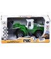 GREEN TRACTOR SNOWPLOW IN AN OPEN BOX