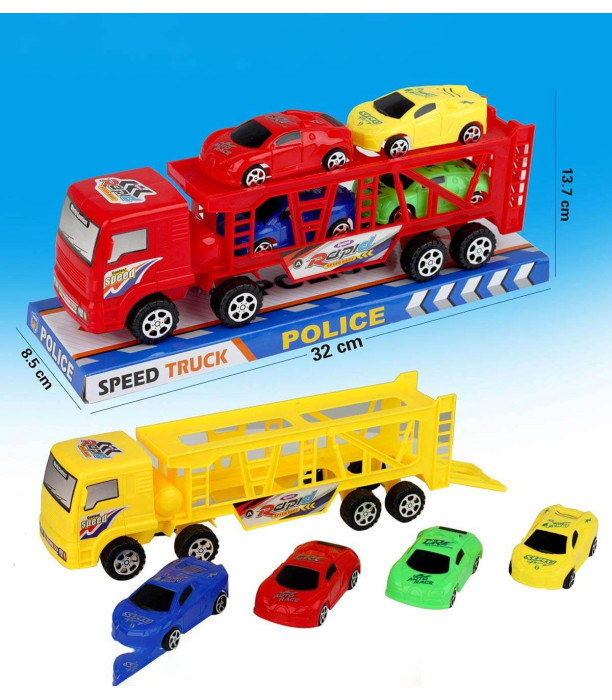TRANSPORTOR AUTO CU 4 MAȘINI ÎN BLISTER, 33 CM