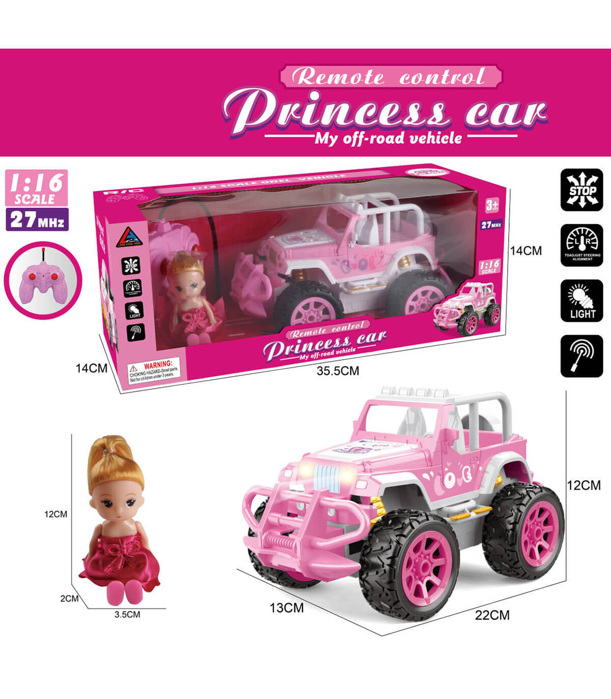 JEEP CU TELECOMANDĂ, 4 DIRECȚII, CU PĂPUȘĂ