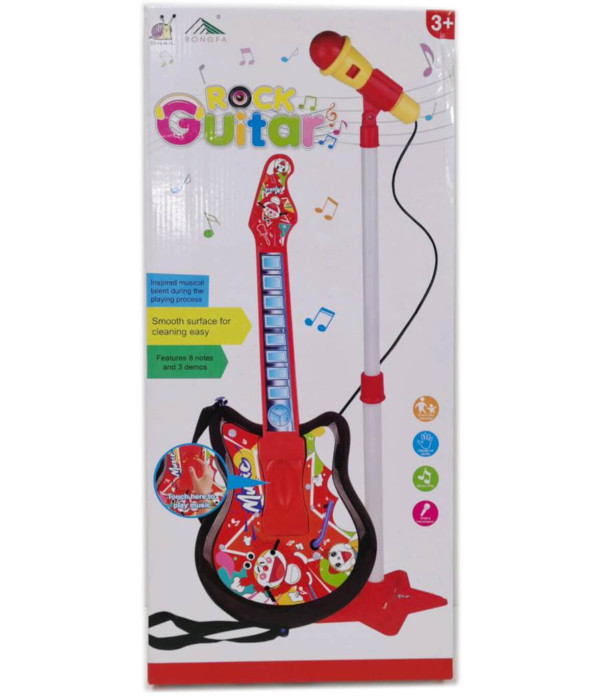 CHITARĂ ROCK ROȘIE CU MICROFON PE SUPORT