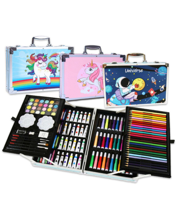 SET MARE DE DESEN CU 145 DE PIESE, ÎNTR-O VALIZĂ CU UNICORN