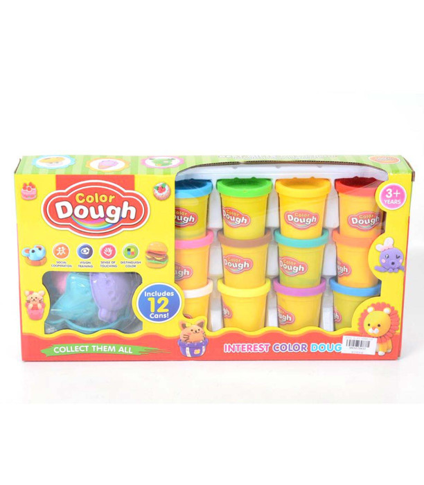 12 JARS OF MODELING CLAY WITH MOLDS IN A BOX