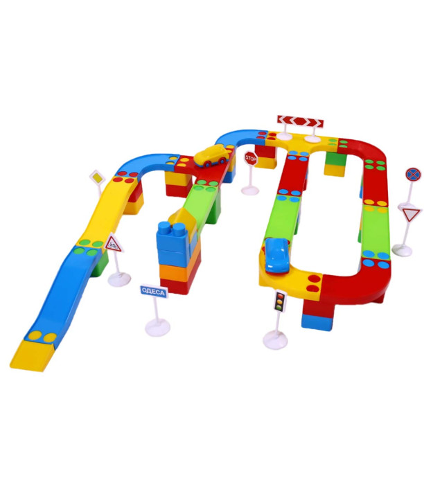 CONSTRUCTIE PENTRU COPII - PISTĂ CU 2 MAȘINI 64 DE PIESĂ