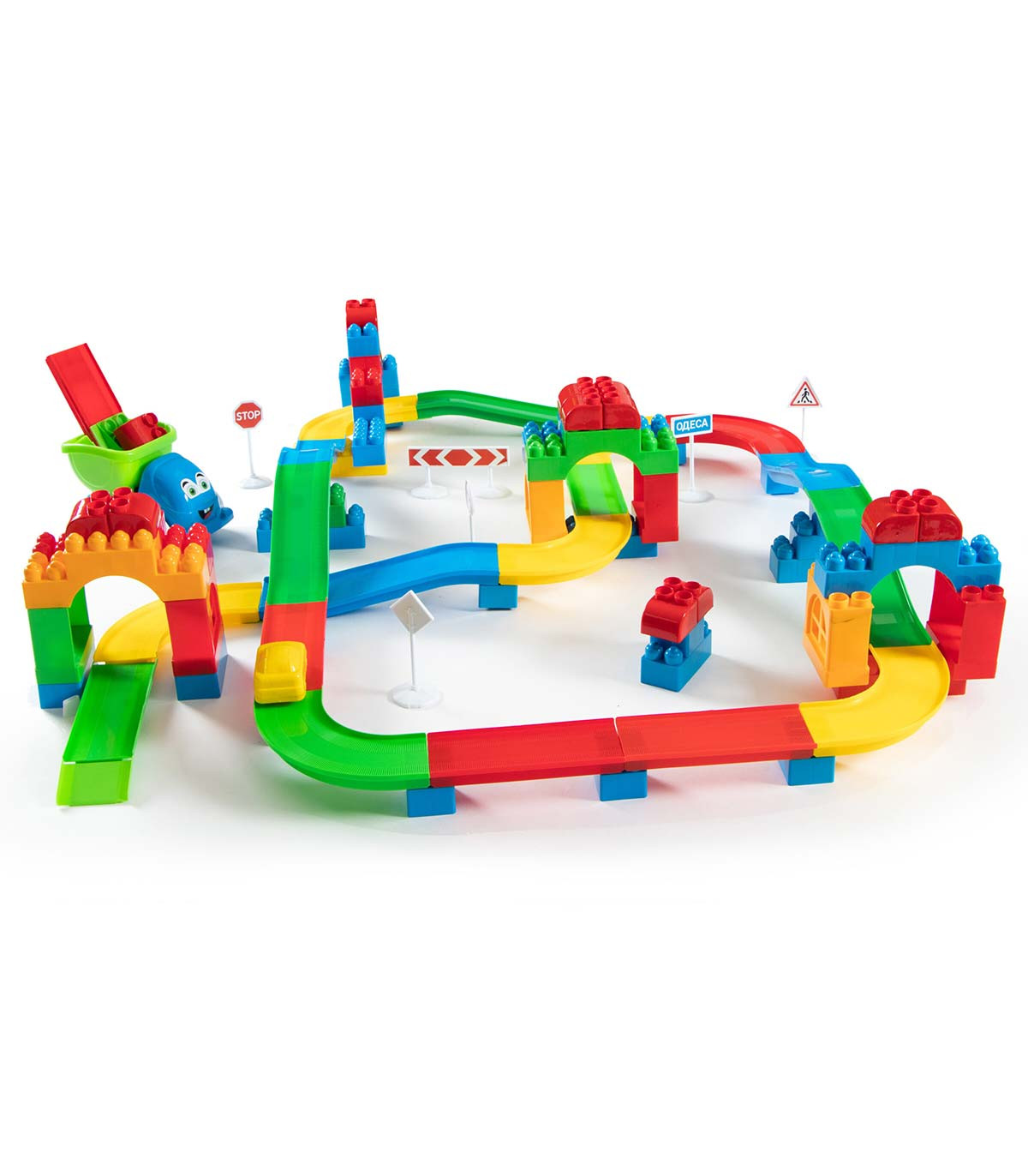 CHILDREN'S CONSTRUCTOR-TRACK WITH TRUCK AND 2 CARS 116 PARTS