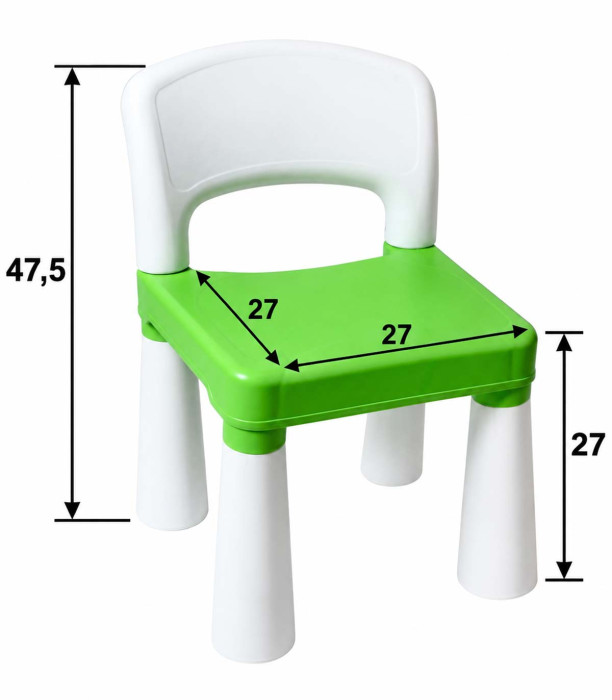CHILDREN'S TABLE WITH 2 CHAIRS, ENGLISH ALPHABET, GREEN/WHITE